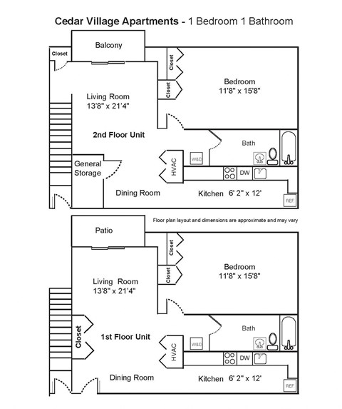 Floor plan for 1 bed, 1 bath